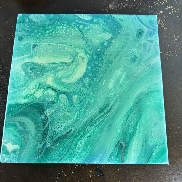 Original Signed Painting Artwork On Wooden Frame Green Abstract Laurie Laskowski - Picture 5 of 6